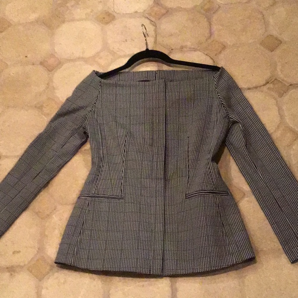 Women's Black and White Checked Off Shoulder Theory Hadley Blazer 6